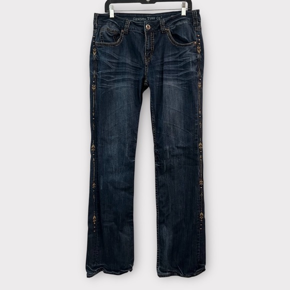 Cowgirl Tuff Women's Boot Cut Jeans - Blue with Gold Accents - Picture 2 of 11